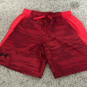 Like New YL Red Windbreaker like Material Shorts Under Armour